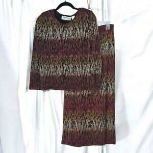 Vintage Patchington Skirt Suit 2 pc Woman Small P Animal Print Sparkly Knit